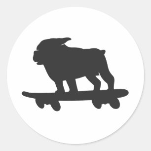 Sticker Rond Bulldog sur un skateboard - Choisir la couleur arr