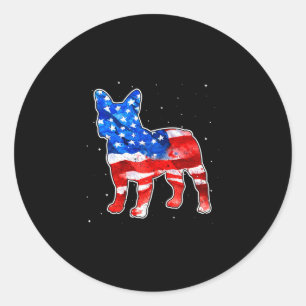 Sticker Rond Bulldog Tie Dye Drapeau Américain Patriotique 4 Ju