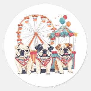 Sticker Rond Bulldogs Anglais À Un Carnaval