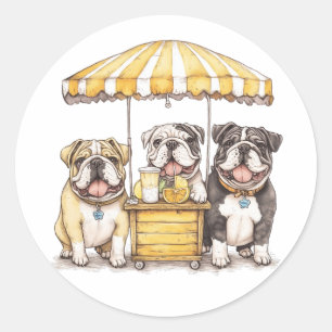 Sticker Rond Bulldogs Anglais Courant Un Stand De Lemonade