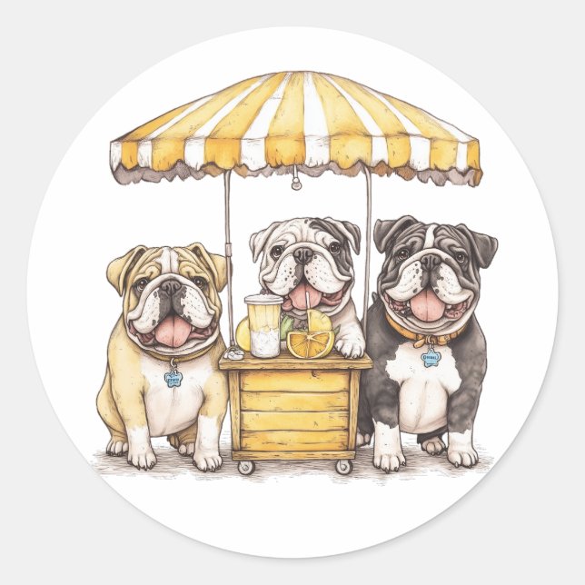 Sticker Rond Bulldogs Anglais Courant Un Stand De Lemonade (Devant)