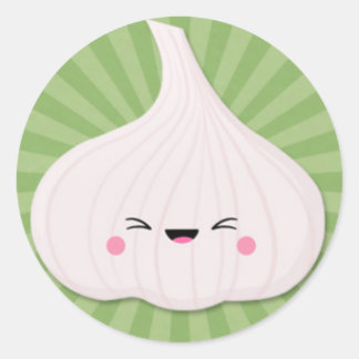 Sticker Rond Bulle d'ail Kawaii sur Green Starburst