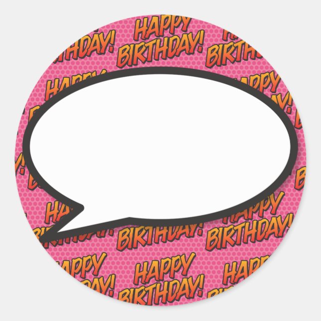Sticker Rond Bulle de discours Joyeux Anniversaire Amusant Rétr (Devant)