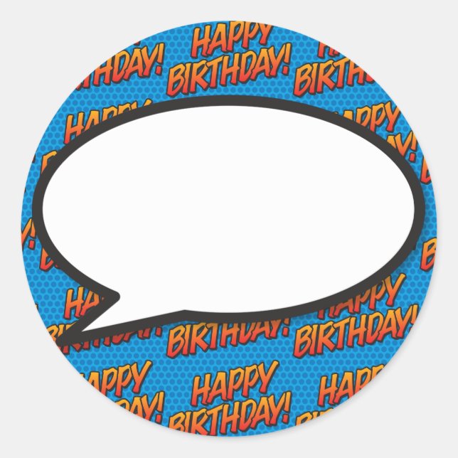 Sticker Rond Bulle de texte Joyeux Anniversaire Fun Retro Bande (Devant)