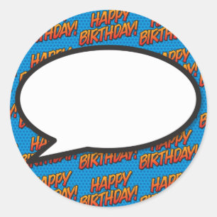 Sticker Rond Bulle de texte Joyeux Anniversaire Fun Retro Bande