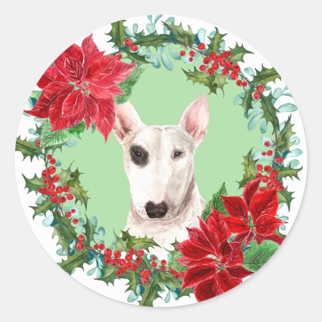 Sticker Rond Bulle Terrier Poinsettia Holly (Devant)