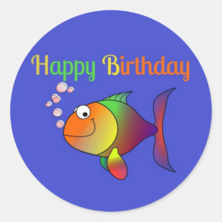 Sticker Rond Bulles, Joyeux Poisson Anniversaire,