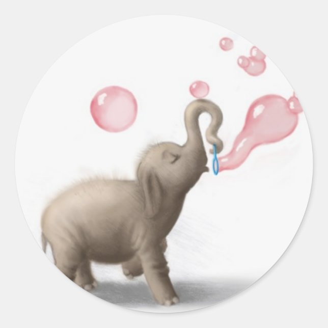 Sticker Rond bulles roses d'éléphant mignon (Devant)