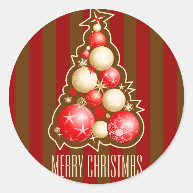 Sticker Rond Bulles rouges et or Arbre de Noël (Devant)