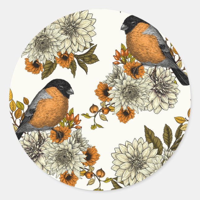 Sticker Rond Bullfinch on autumn floral 2 (Devant)