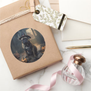 Sticker Rond Bullmastiff Citrouilles Halloween effrayant