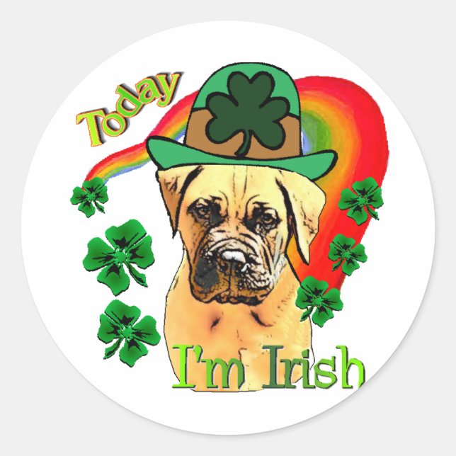 Sticker Rond Bullmastiff Jour de la Saint Patrick (Devant)