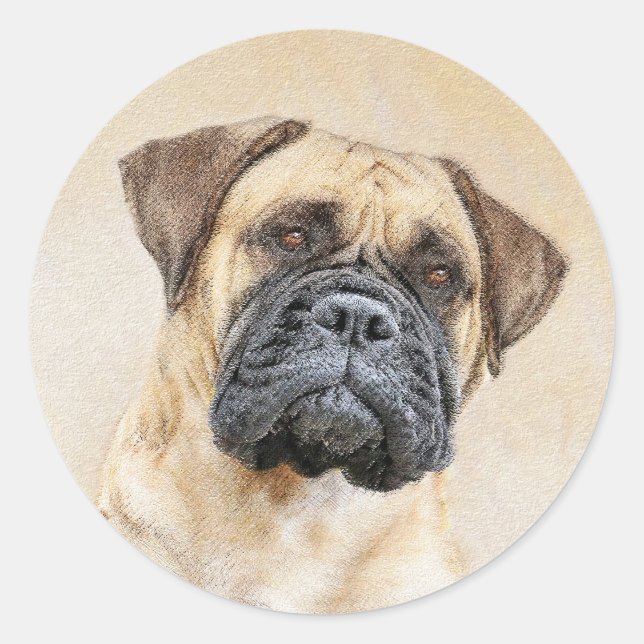 Sticker Rond Bullmastiff Peinture - Joli chien d'origine art (Devant)