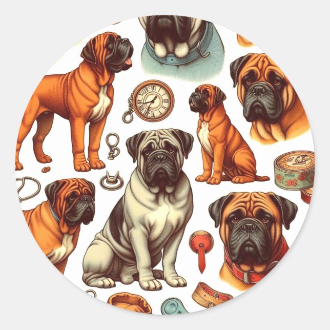 Sticker Rond Bullmastiff rétro (Devant)