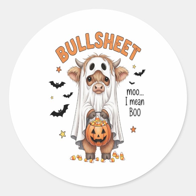 Sticker Rond Bullsheet Highland Cow Funny Ghost (Devant)