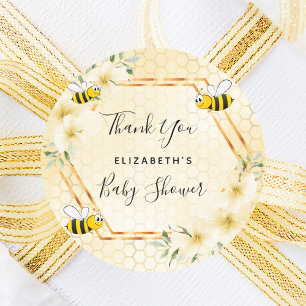Sticker Rond Bumble abeille nid d'abeille baby shower de fleurs