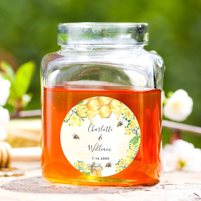 Sticker Rond Bumble abeilles miel fleurons jaunes mariage (Créateur téléchargé)