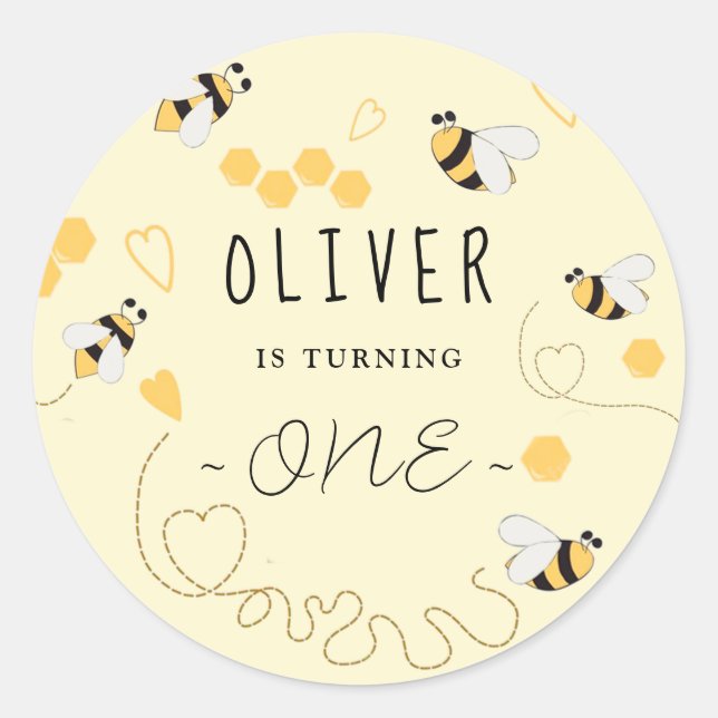 Sticker Rond Bumble Bee 1er Anniversaire Joyeux Jour des abeill (Devant)