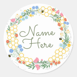 Sticker Rond Bumble Bee and Flower Illustré