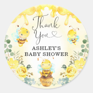 Sticker Rond Bumble Bee Honey Pot Baby shower Floral Favoriser