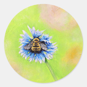 Sticker Rond Bumble Bee sur une peinture à fleurs