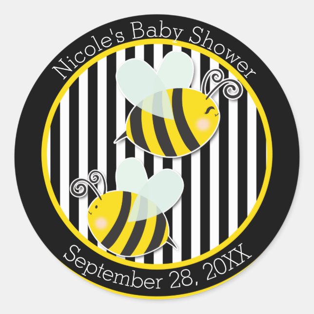 Sticker Rond Bumble Black White Yellow Bee Theme Baby shower (Devant)