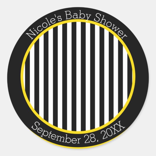 Sticker Rond Bumble Black White Yellow Bee Theme Baby shower (Devant)