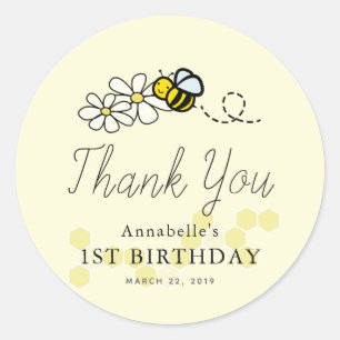 Sticker Rond Bumble/Miel Abeille N'Importe Quel Âge Anniversair