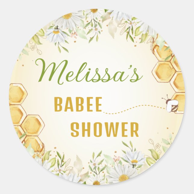Sticker Rond Bumblebee Baby shower Jaune Daisy Fleur sauvage Be (Devant)