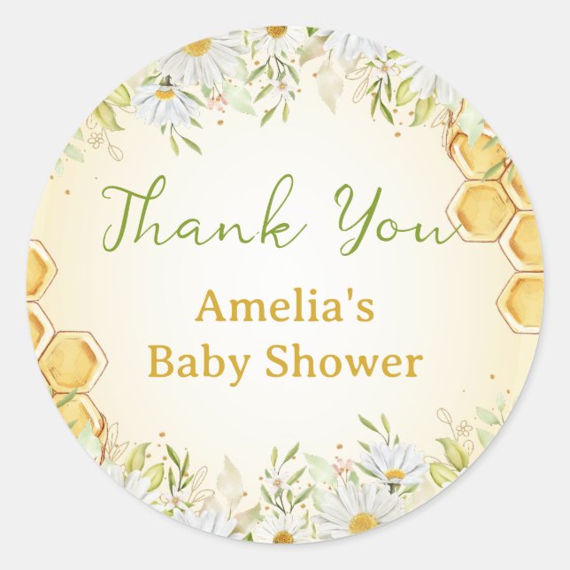 Sticker Rond Bumblebee Daisy Miel Baby shower Favoriser Merci (Devant)