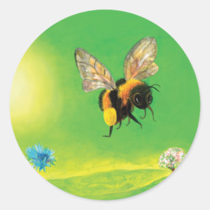 Sticker Rond Bumblebee survolant le pré