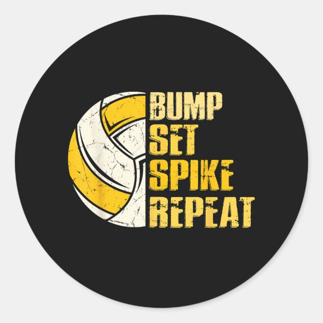 Sticker Rond Bump Set Spike Répéter Volleyball Funny (Devant)