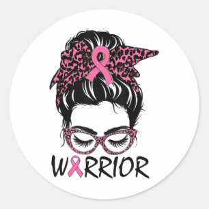 Sticker Rond Bun Cancer du Sein Portez le guerrier rose