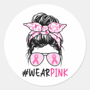 Sticker Rond Bun Gles Portent Rose Cute Cancer du Sein Sensibil