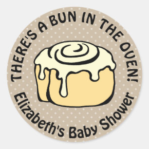 Sticker Rond Bun in the Oven Cute Modern Baby shower Garçon /