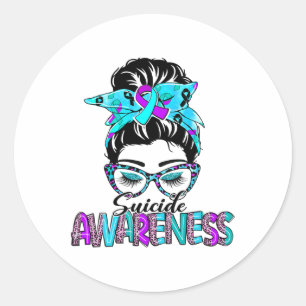 Sticker Rond Bun Sourd Leopard Purple Et Turquoise Ribbon Suici
