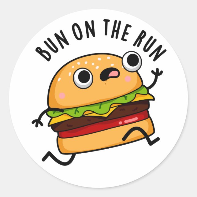 Sticker Rond Bun Sur La Course Funny Burger Pun (Devant)