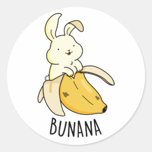 Sticker Rond Bunana Drôle Lapin Dans Un Pun De Banane