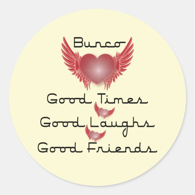 Sticker Rond bunco bons moments avec coeur et ailes (Devant)