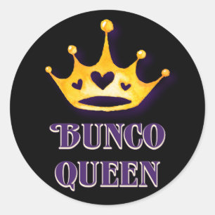 Sticker Rond Bunco Queen Crown Party Purple Black