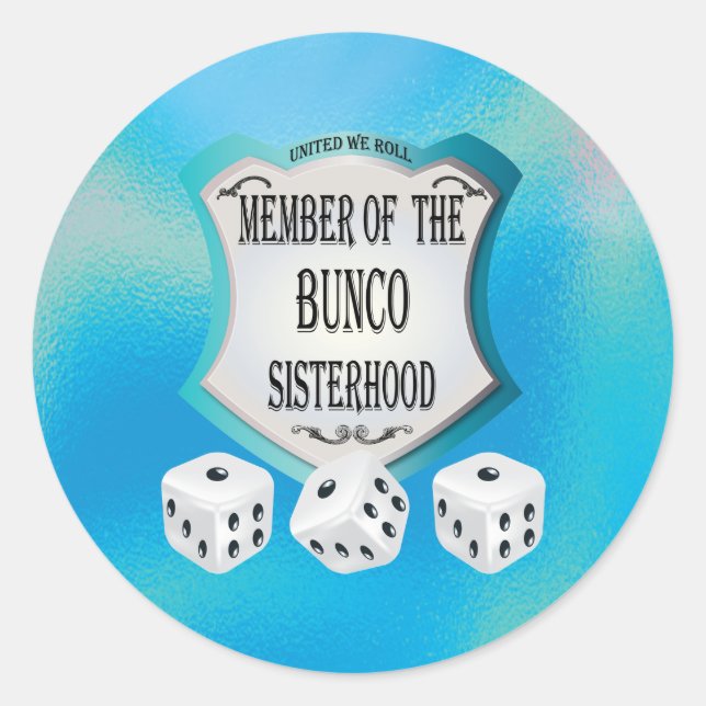 Sticker Rond Bunco Sisterhood Dice Jeu Bleu Moderne (Devant)