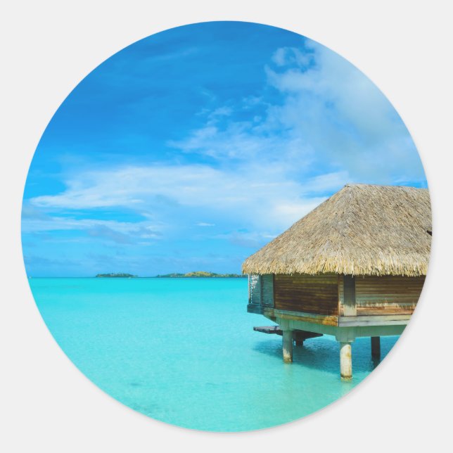Sticker Rond Bungalow sur Bora Bora (Devant)
