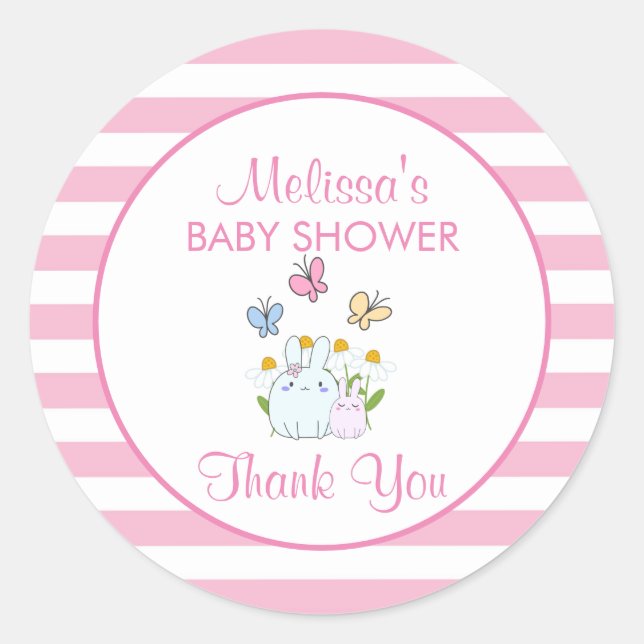 Sticker Rond Bunnies, papillons & Baby shower de marguerites Me (Devant)