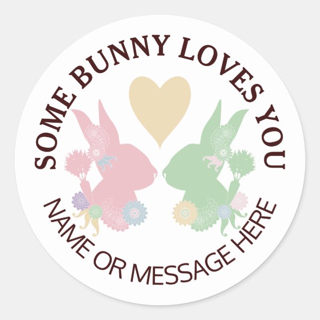 Sticker Rond Bunnies Pastel Rose et Vert avec Coeur Personnalis (Devant)