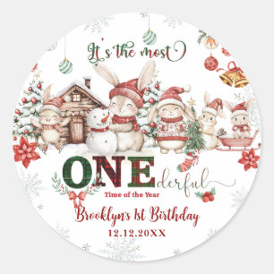 Sticker Rond Bunnies Winter ONE derland Noël 1er anniversaire