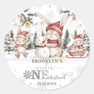 Sticker Rond Bunnies Winter ONE derland Noël 1er anniversaire