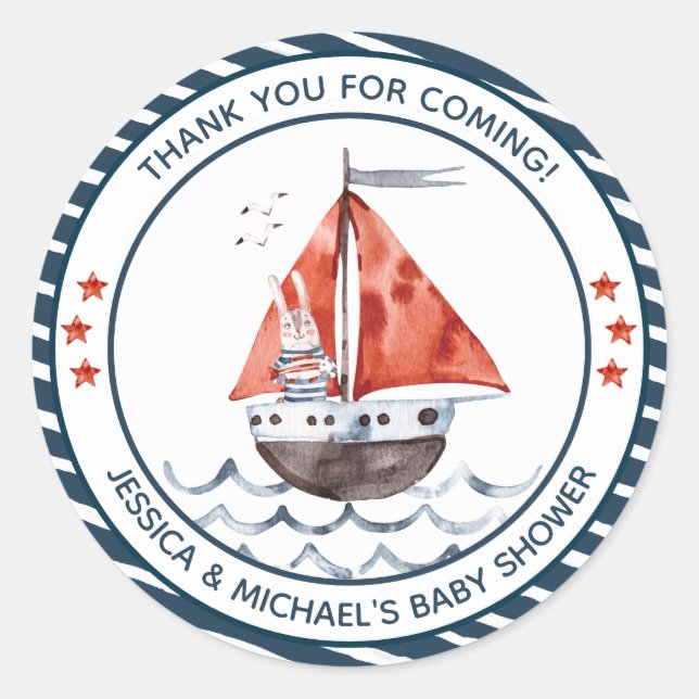 Sticker Rond Bunny Ahoy C'est un garçon Nautique (Devant)