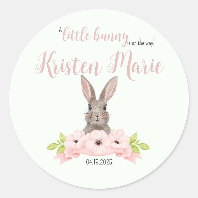 Sticker Rond Bunny Baby shower Favoriser (Devant)