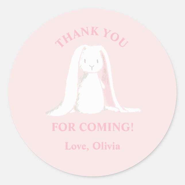 Sticker Rond Bunny Baby shower rose (Devant)
