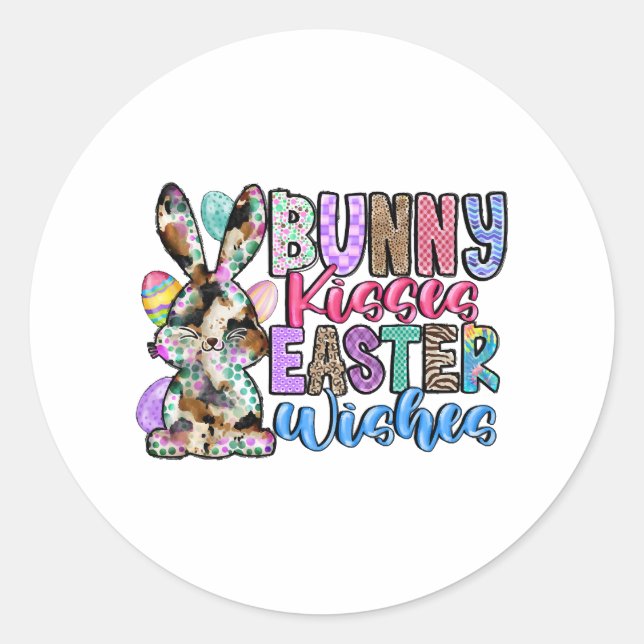 Sticker Rond Bunny Baisers souhaits de Pâques (Devant)